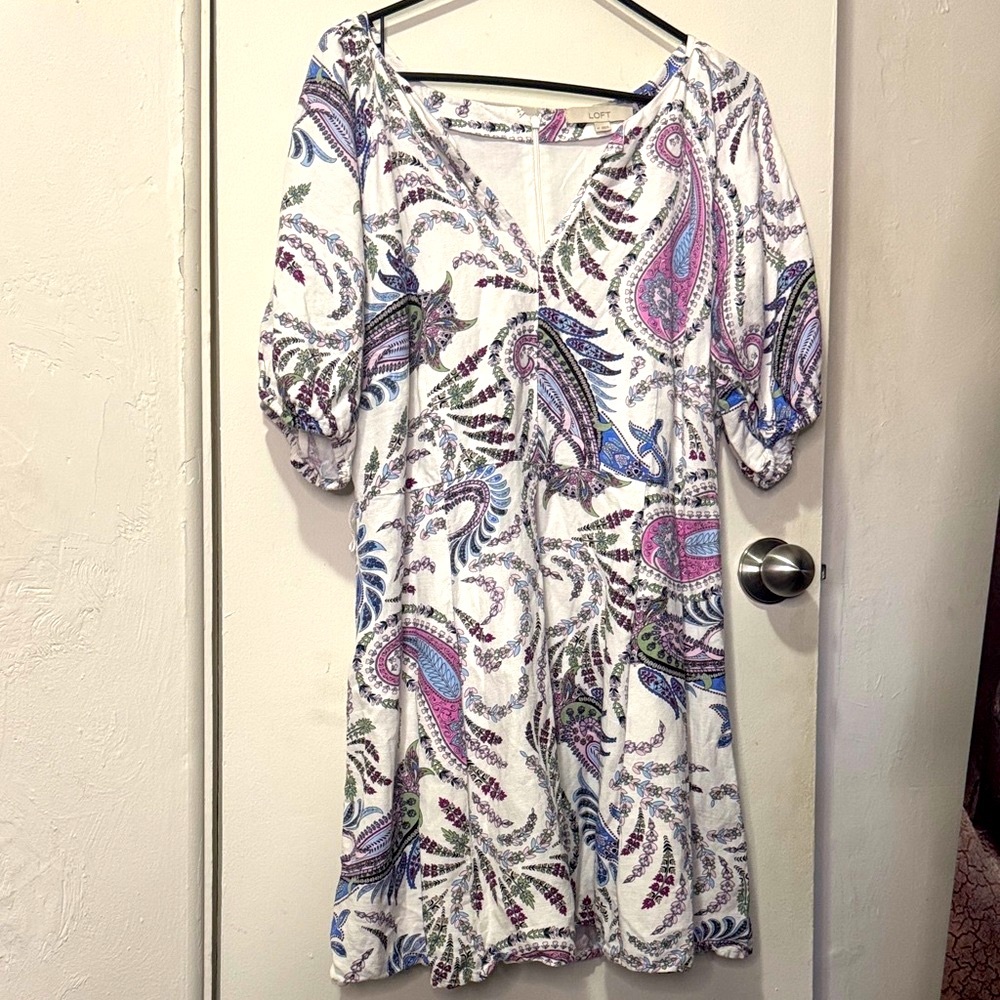 LOFT Multicolor Paisley V-Neck Dress